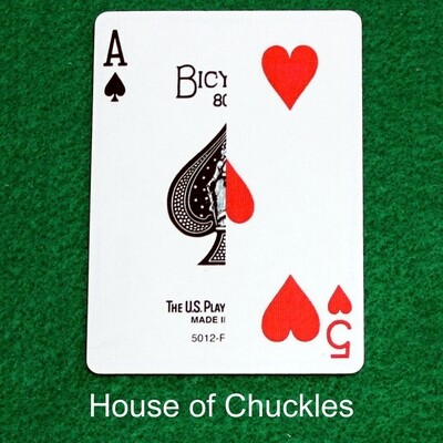 Ace of Spades / 5 of Hearts - Half n Half Vertical - Custom Printed Bicycle Gaff Playing Card