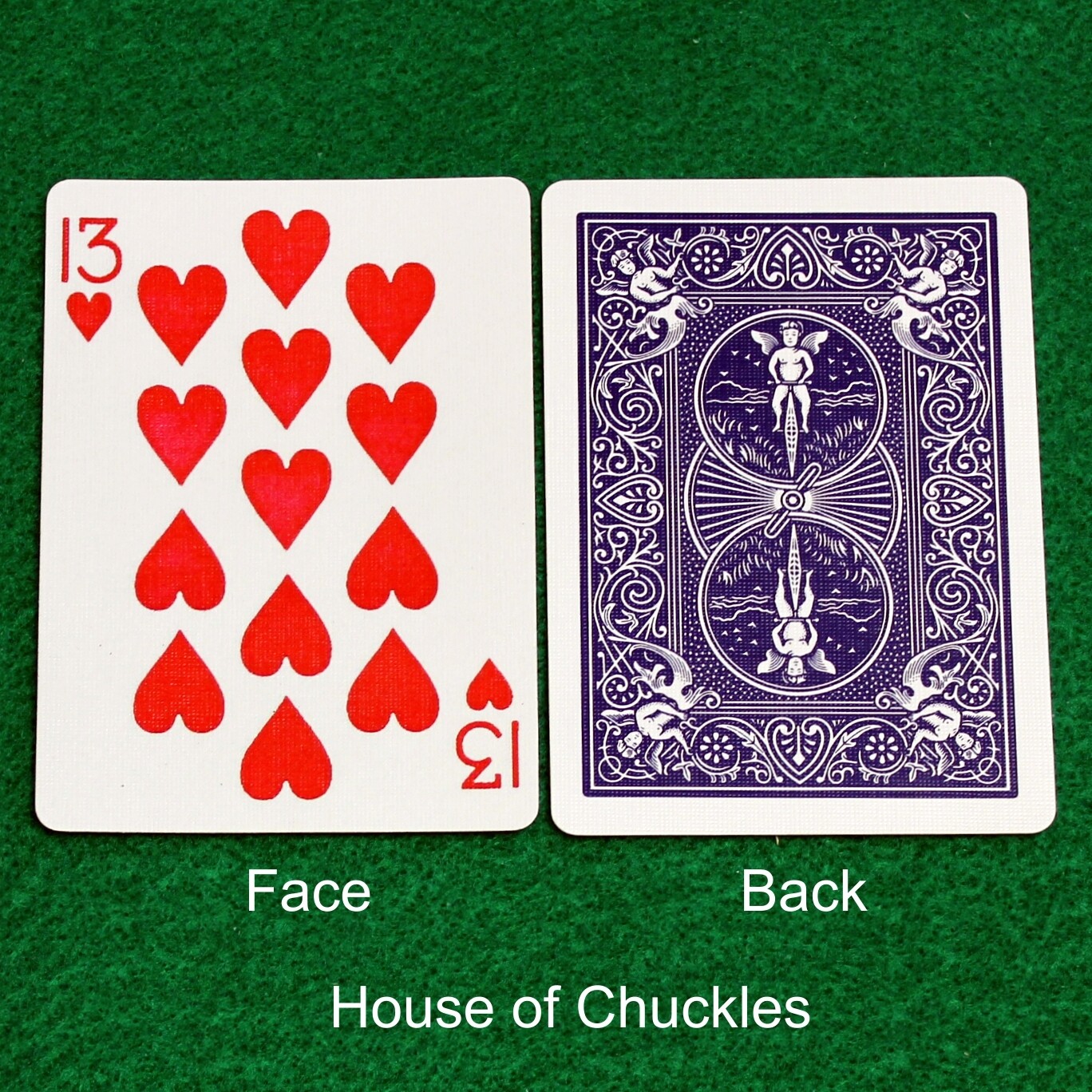 13 of Hearts #2 - Custom Printed Bicycle Gaff Playing Card, Back Option: Blue