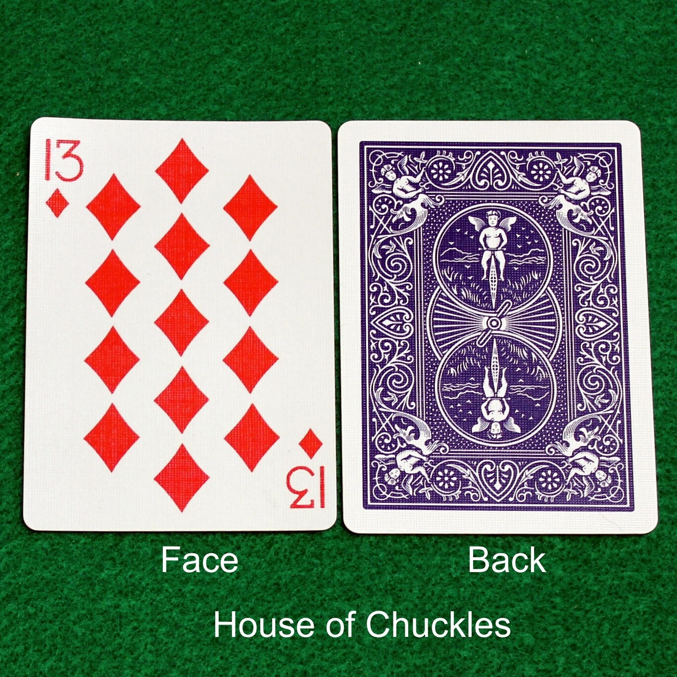 13 of Diamonds #2 - Custom Printed Bicycle Gaff Playing Card, Back Option: Blue