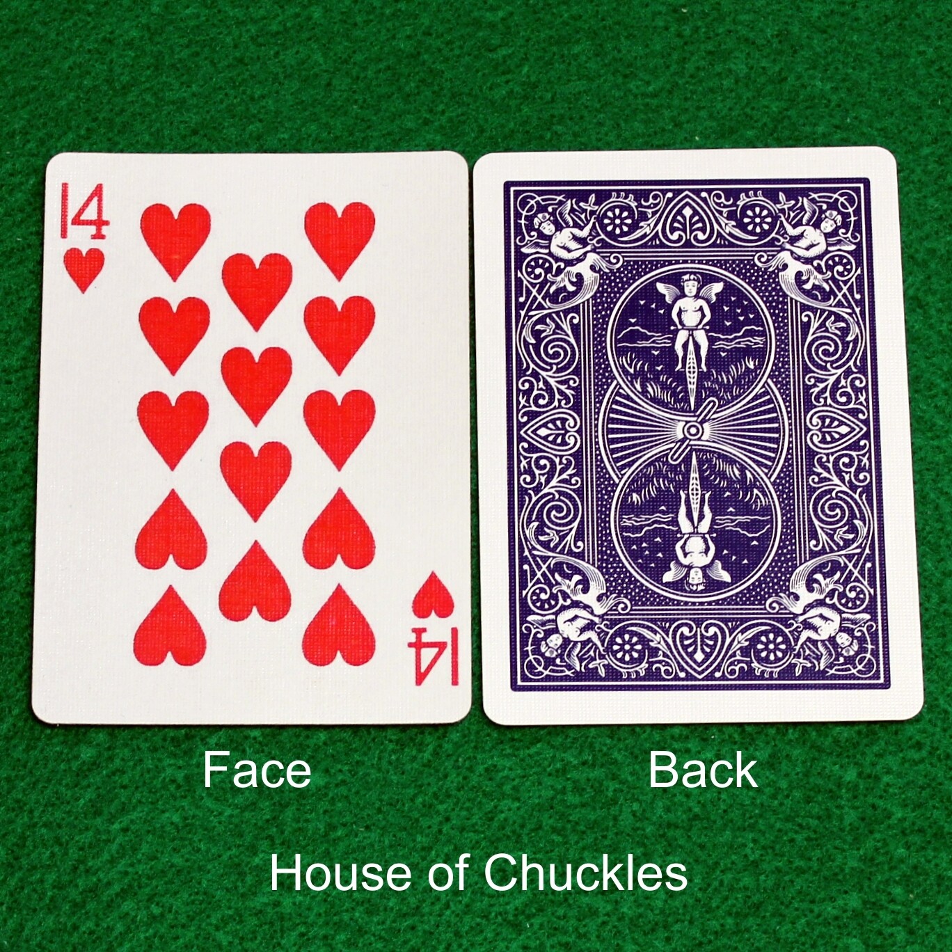 14 of Hearts - Custom Printed Bicycle Gaff Playing Card, Back Option: Blue