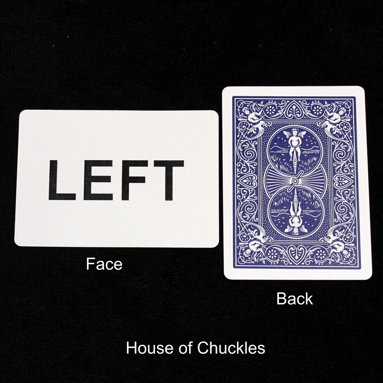 Left - Custom Printed Bicycle Gaff Playing Card, Back Option: Blue
