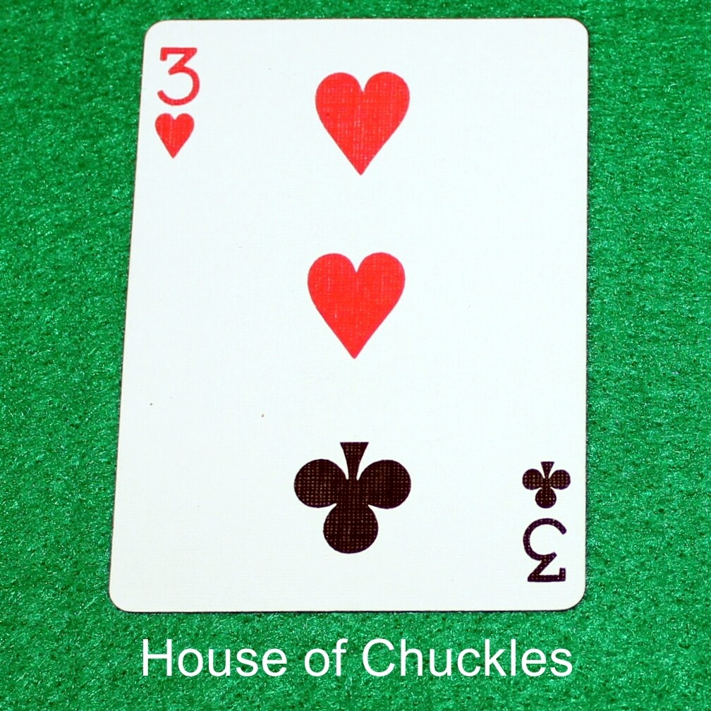 3 of Hearts, 3 of Clubs - Half &amp; Half Horizontal - Bicycle, Custom Printed Gaff Playing Card