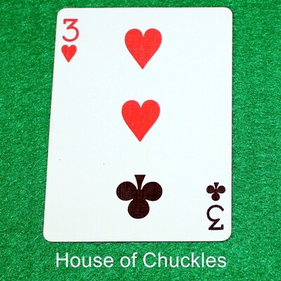 3 of Hearts, 3 of Clubs - Half &amp; Half Horizontal - Bicycle, Custom Printed Gaff Playing Card