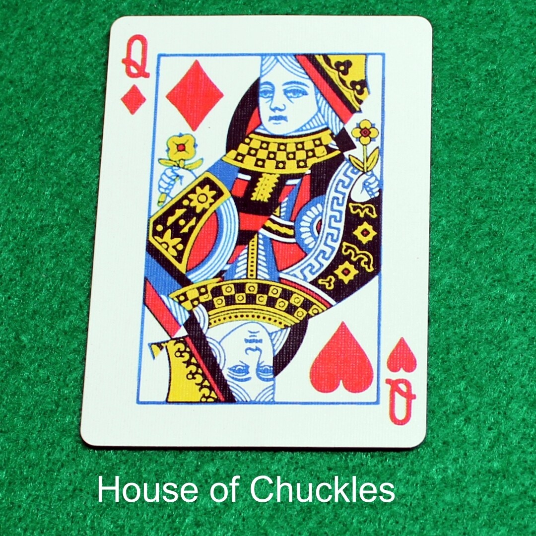 Queen of Diamonds / Hearts - Half &amp; Half Diagonal - Corner to Corner - Bicycle, Custom Printed Gaff Playing Card