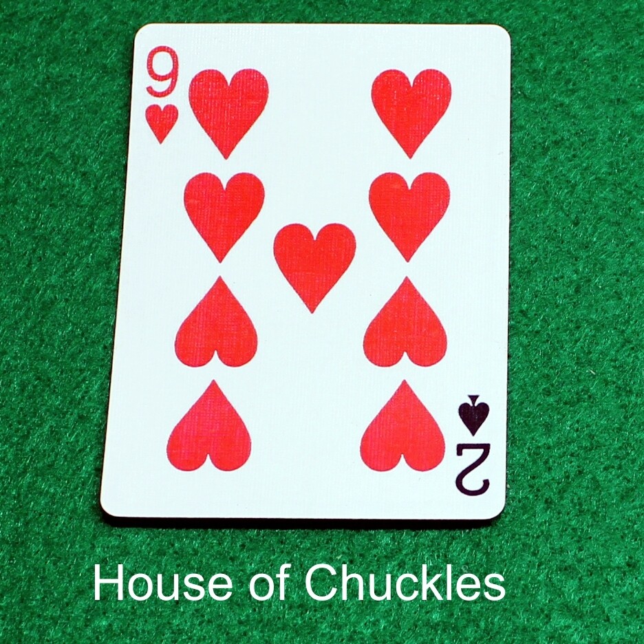 9 of Hearts / 2 of Spades - Mis-Indexed - Bicycle, Custom Printed Gaff Playing Card