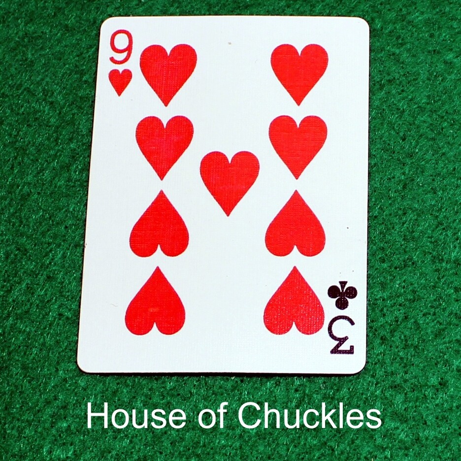 9 of Hearts / 3 of Clubes - Mis-Indexed - Bicycle, Custom Printed Gaff Playing Card