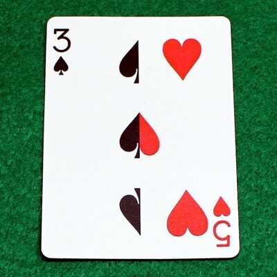 3 of Spades / 5 of Hearts - Half n Half Vertical - Custom Printed Bicycle Gaff Playing Card