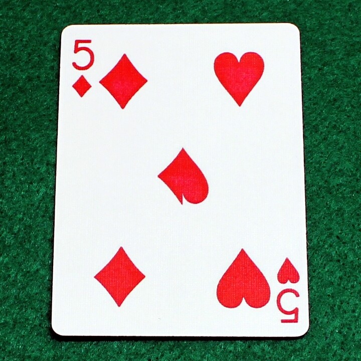 5 of Diamonds / 5 of Hearts - Half n Half Vertical - Custom Printed Bicycle Gaff Playing Card