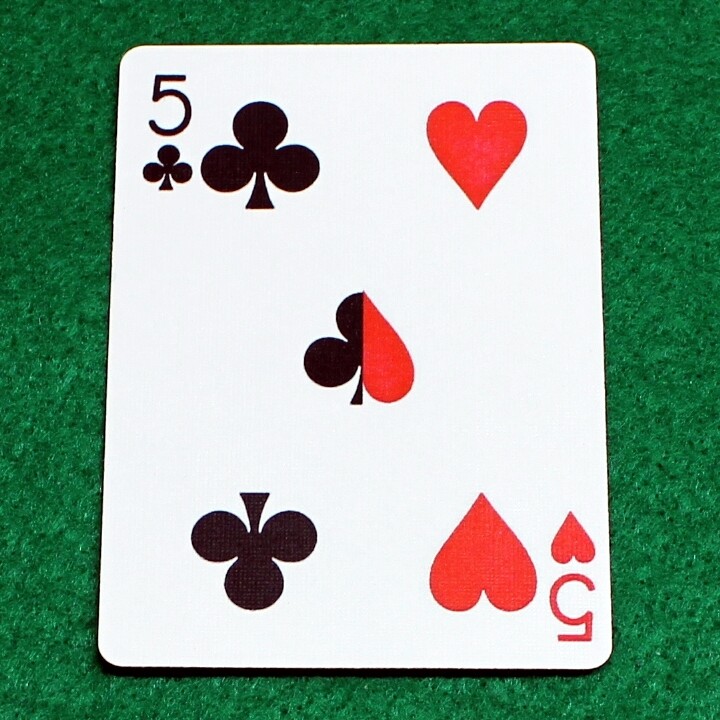 5 of Clubs / 5 of Hearts - Half n Half Vertical - Custom Printed Bicycle Gaff Playing Card