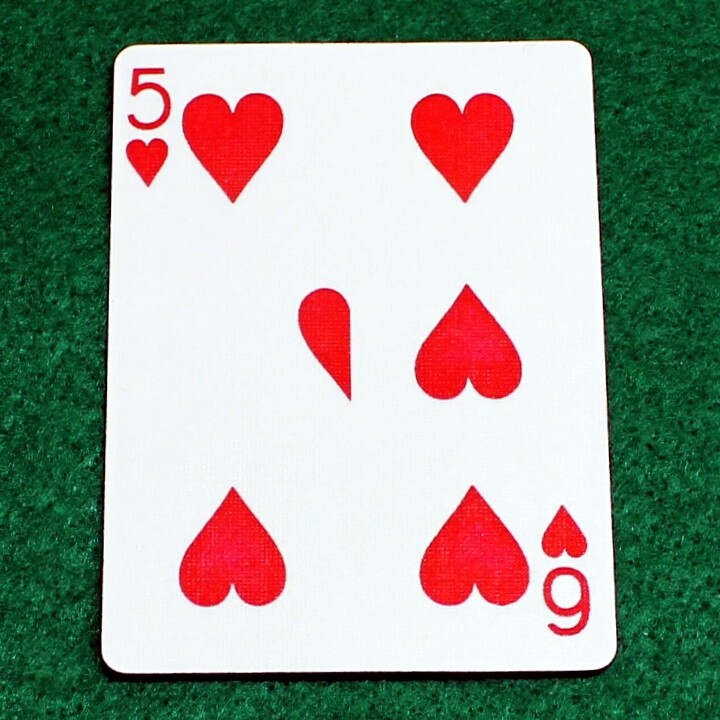 5 of Hearts / 6 of Hearts - Half n Half Vertical - Custom Printed Bicycle Gaff Playing Card