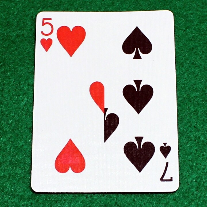 5 of Hearts / 7 of Spades - Half n Half Vertical - Custom Printed Bicycle Gaff Playing Card