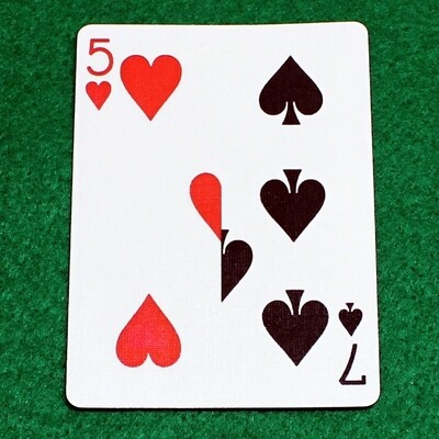 5 of Hearts / 7 of Spades - Half n Half Vertical - Custom Printed Bicycle Gaff Playing Card