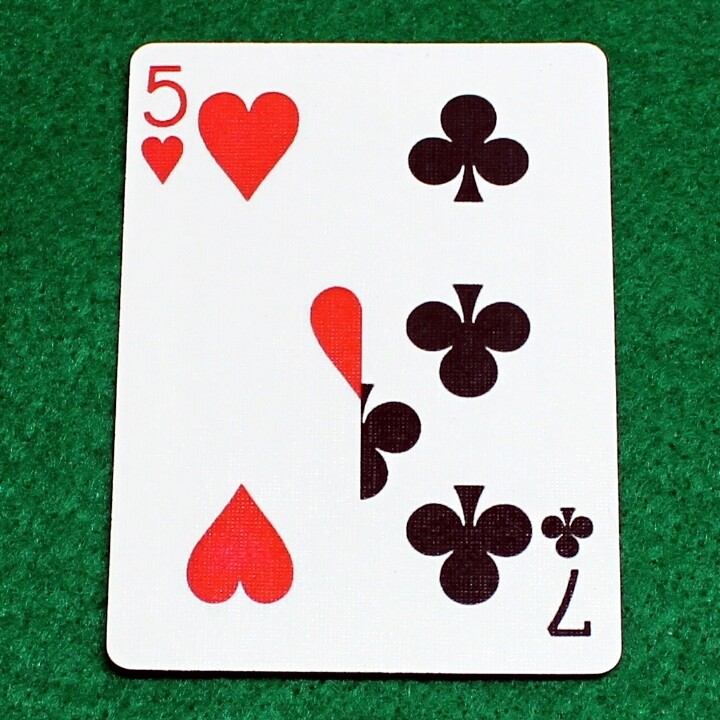 5 of Hearts / 7 of Clubs - Half n Half Vertical - Custom Printed Bicycle Gaff Playing Card