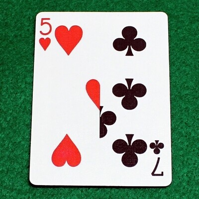 5 of Hearts / 7 of Clubs - Half n Half Vertical - Custom Printed Bicycle Gaff Playing Card