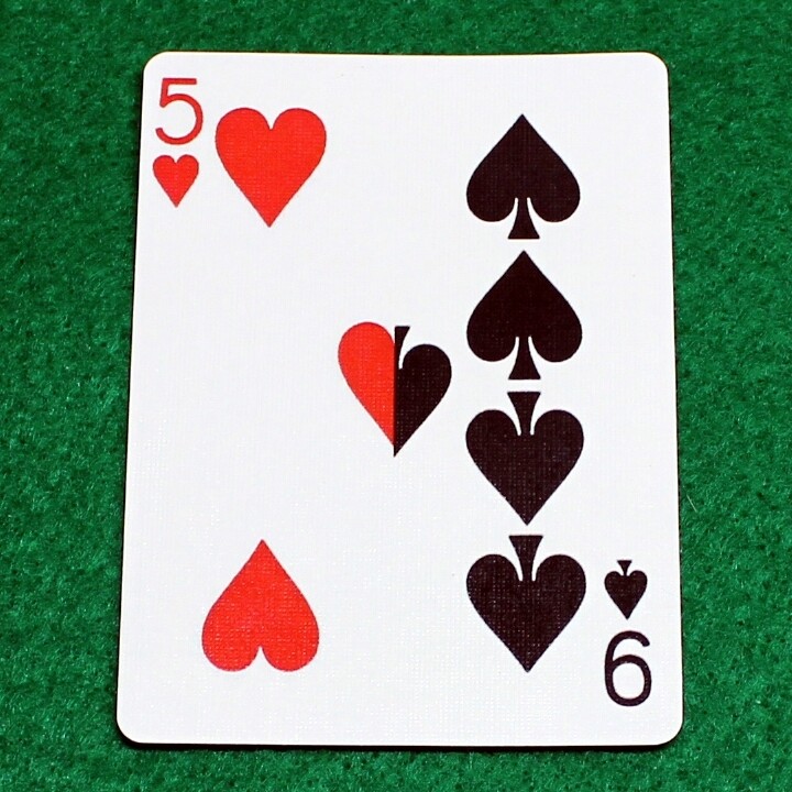 5 of Hearts / 9 of Spades - Half n Half Vertical - Custom Printed Bicycle Gaff Playing Card