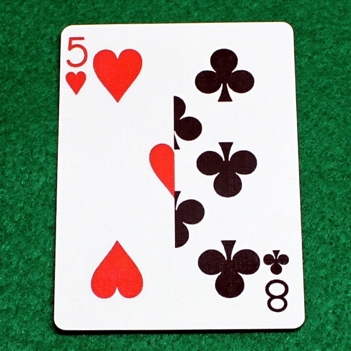 5 of Hearts / 8 of Clubs - Half n Half Vertical - Custom Printed Bicycle Gaff Playing Card