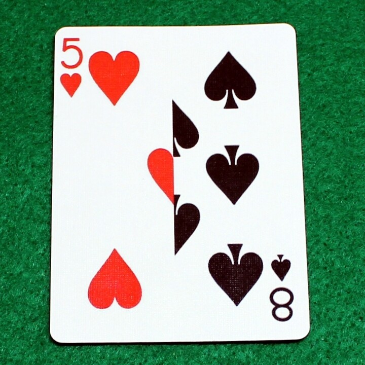 5 of Hearts / 8 of Spades - Half n Half Vertical - Custom Printed Bicycle Gaff Playing Card