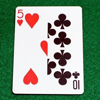 5 of Hearts / 10 of Clubs - Half n Half Vertical - Custom Printed Bicycle Gaff Playing Card