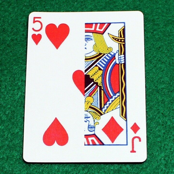 5 of Hearts / Jack of Diamonds - Half n Half Vertical - Custom Printed Bicycle Gaff Playing Card