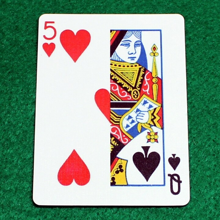 5 of Hearts / Queen of Spades - Half n Half Vertical - Custom Printed Bicycle Gaff Playing Card