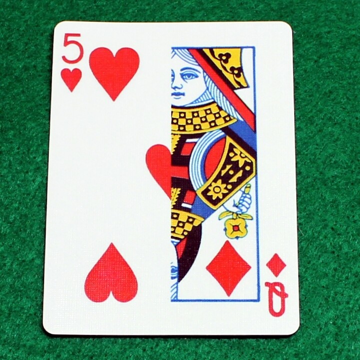 5 of Hearts / Queen of Diamonds - Half n Half Vertical - Custom Printed Bicycle Gaff Playing Card