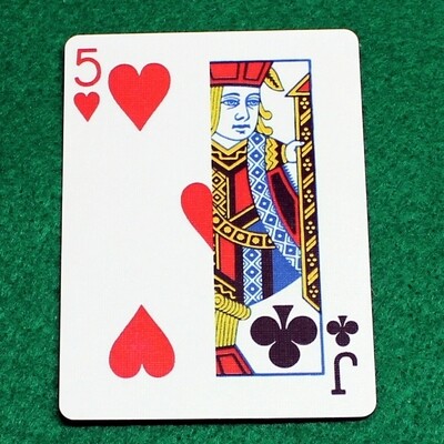 5 of Hearts / Jack of Clubs - Half n Half Vertical - Custom Printed Bicycle Gaff Playing Card