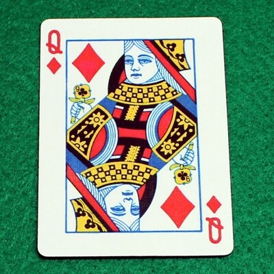 Queen of Diamonds reveals 9 of Clubs flower - Bicycle, Custom Printed Gaff Playing Card
