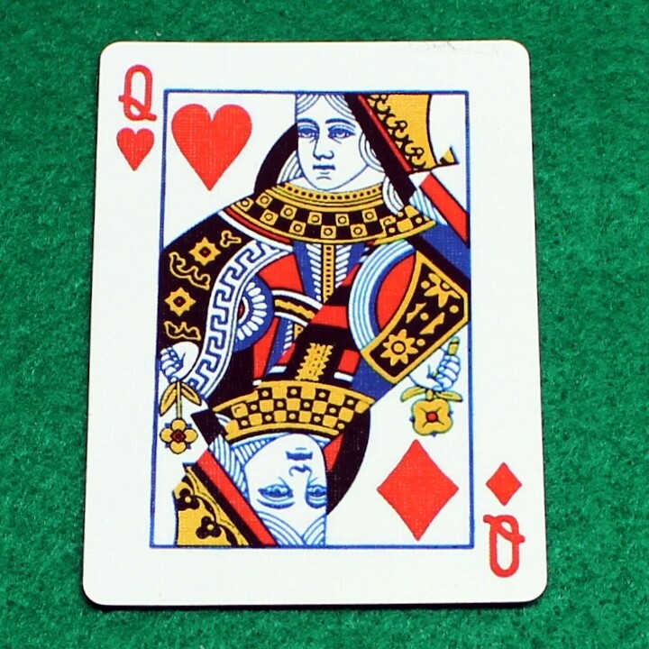 Queen of Diamonds / Hearts - Half &amp; Half Diagonal - 45° - Bicycle, Custom Printed Gaff Playing Card