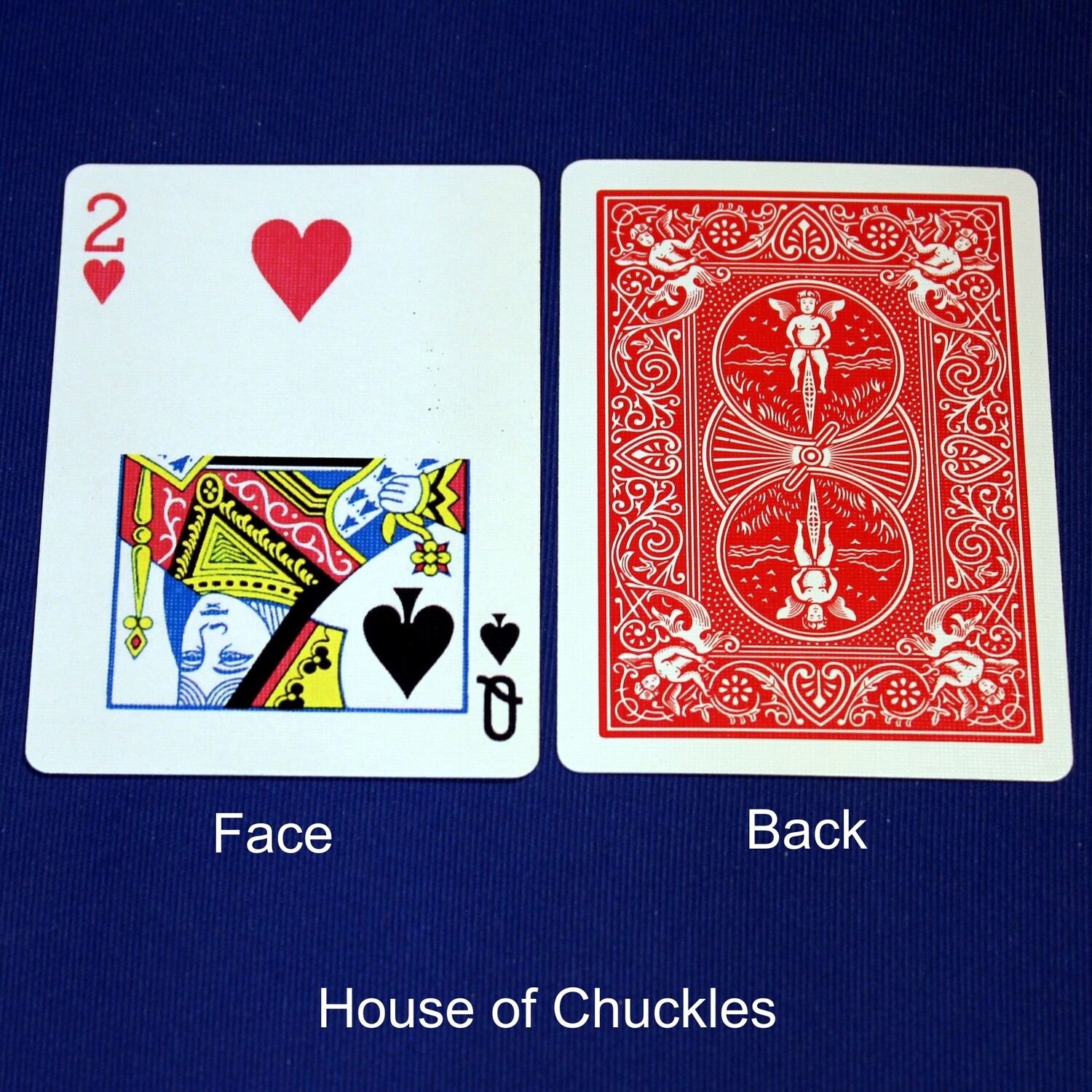 2 of Hearts / Queen of Spades - Half &amp; Half Horizontal - OFFICIAL - Red Back Bicycle Gaff Playing Card