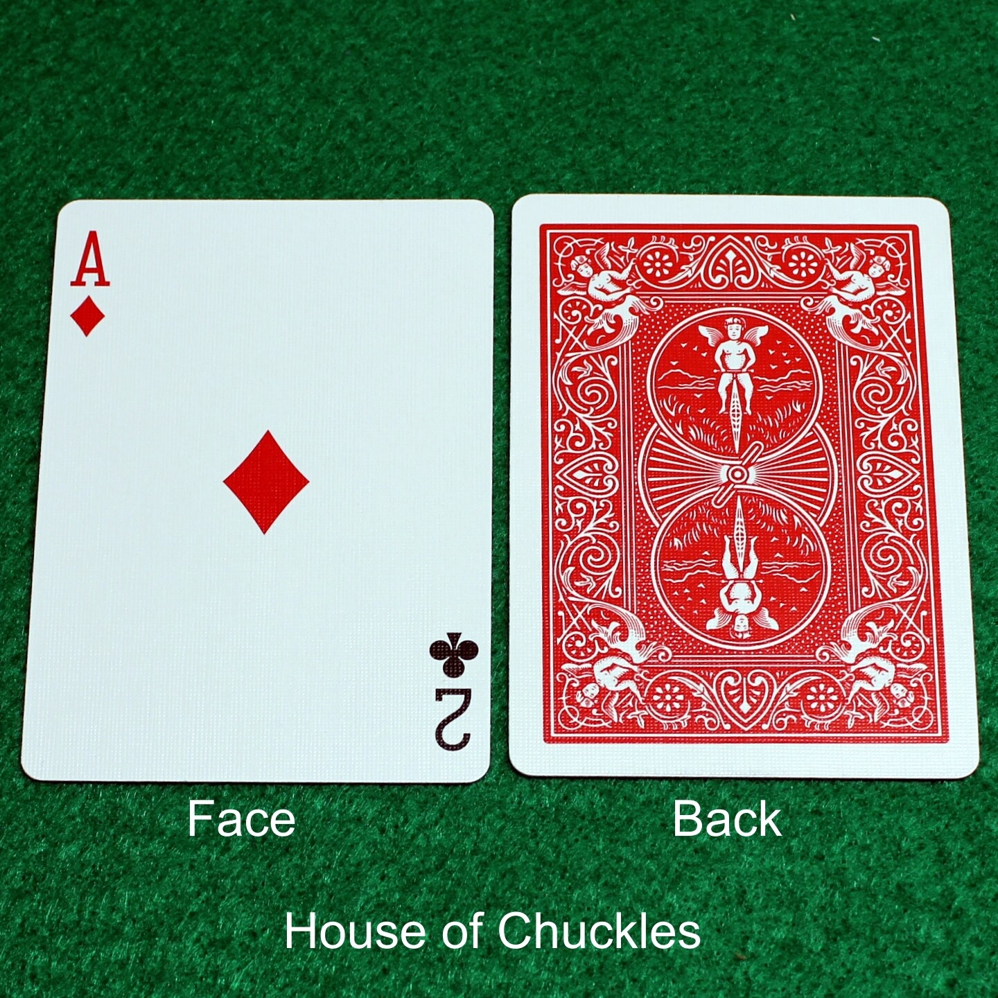 Ace of Diamonds / 2 of Clubs - Mis-Indexed - OFFICIAL - Red Back Bicycle Gaff Playing Card