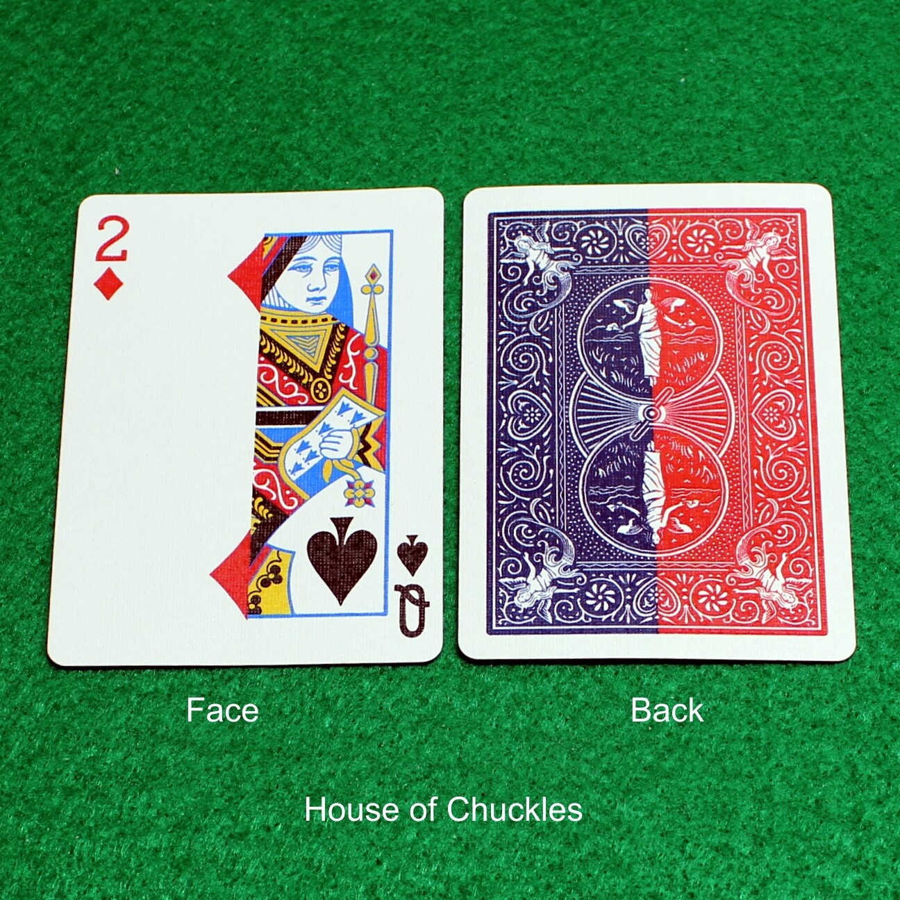 2 of Diamonds Queen of Spades / Red Blue Back - OFFICIAL - Bicycle Gaff Playing Card