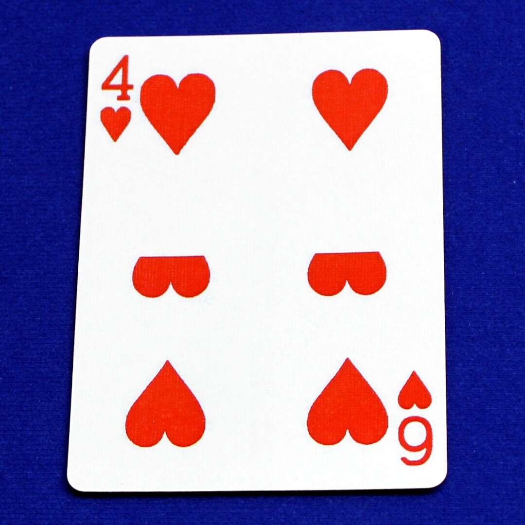 4 of Hearts / 6 - Half &amp; Half Horizontal - Custom Printed Bicycle Gaff Playing Card