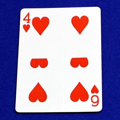 4 of Hearts / 6 - Half &amp; Half Horizontal - Custom Printed Bicycle Gaff Playing Card