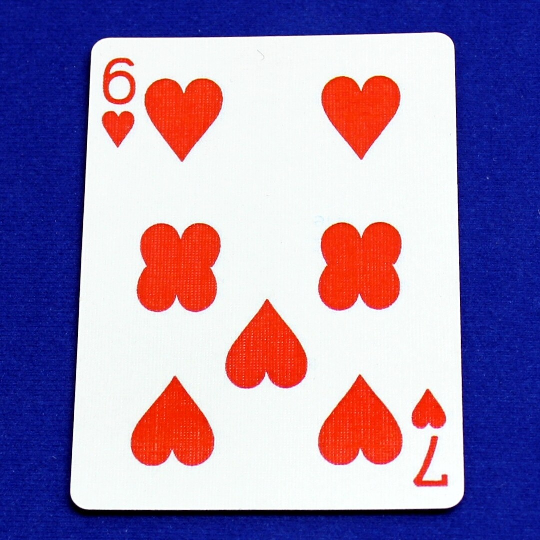 6 of Hearts / 7 - Half &amp; Half Horizontal - Custom Printed Bicycle Gaff Playing Card