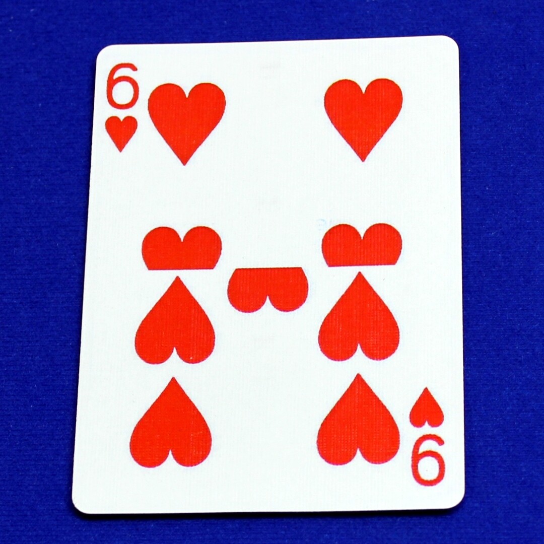 6 of Hearts / 9 - Half &amp; Half Horizontal - Custom Printed Bicycle Gaff Playing Card