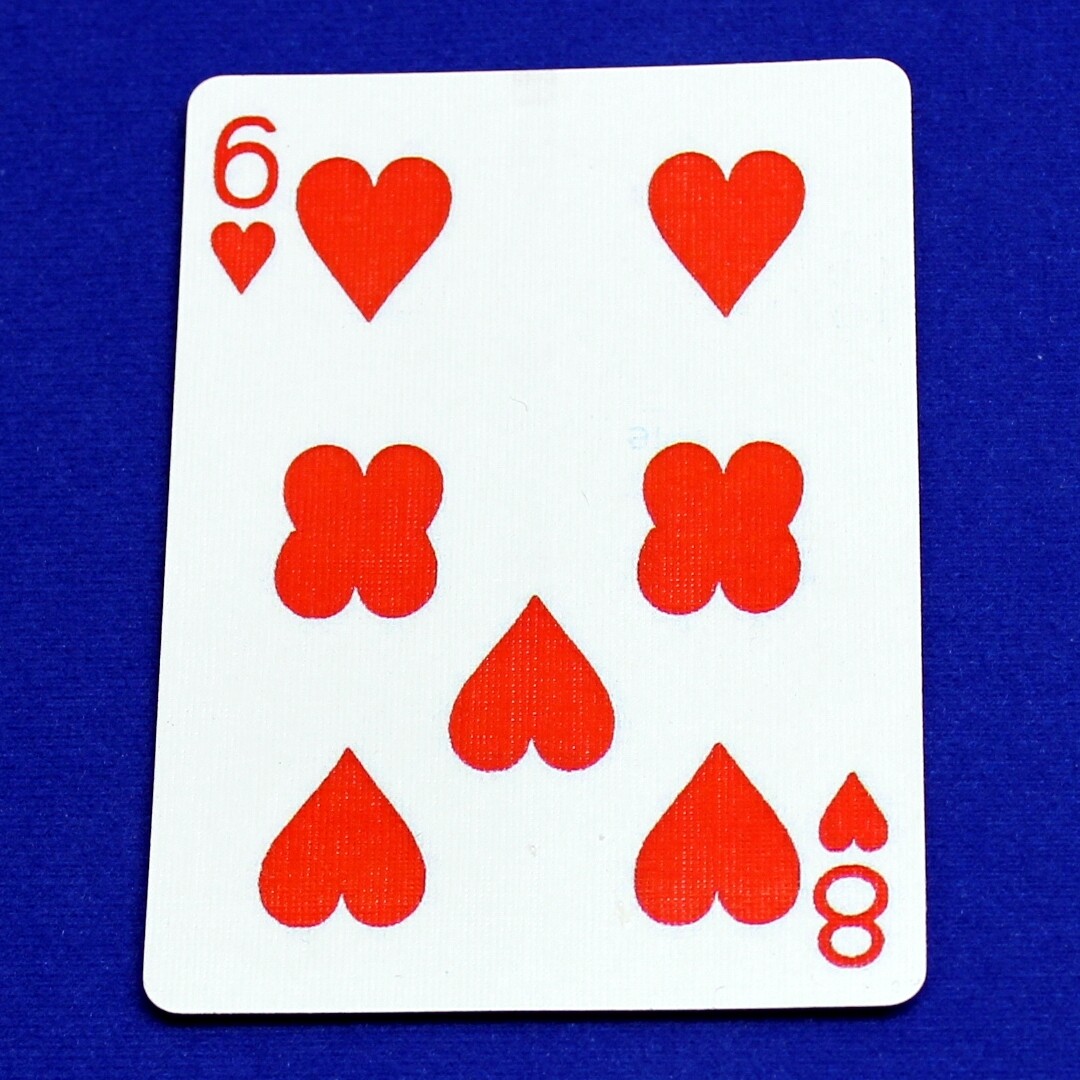 6 of Hearts / 8 - Half &amp; Half Horizontal - Custom Printed Bicycle Gaff Playing Card