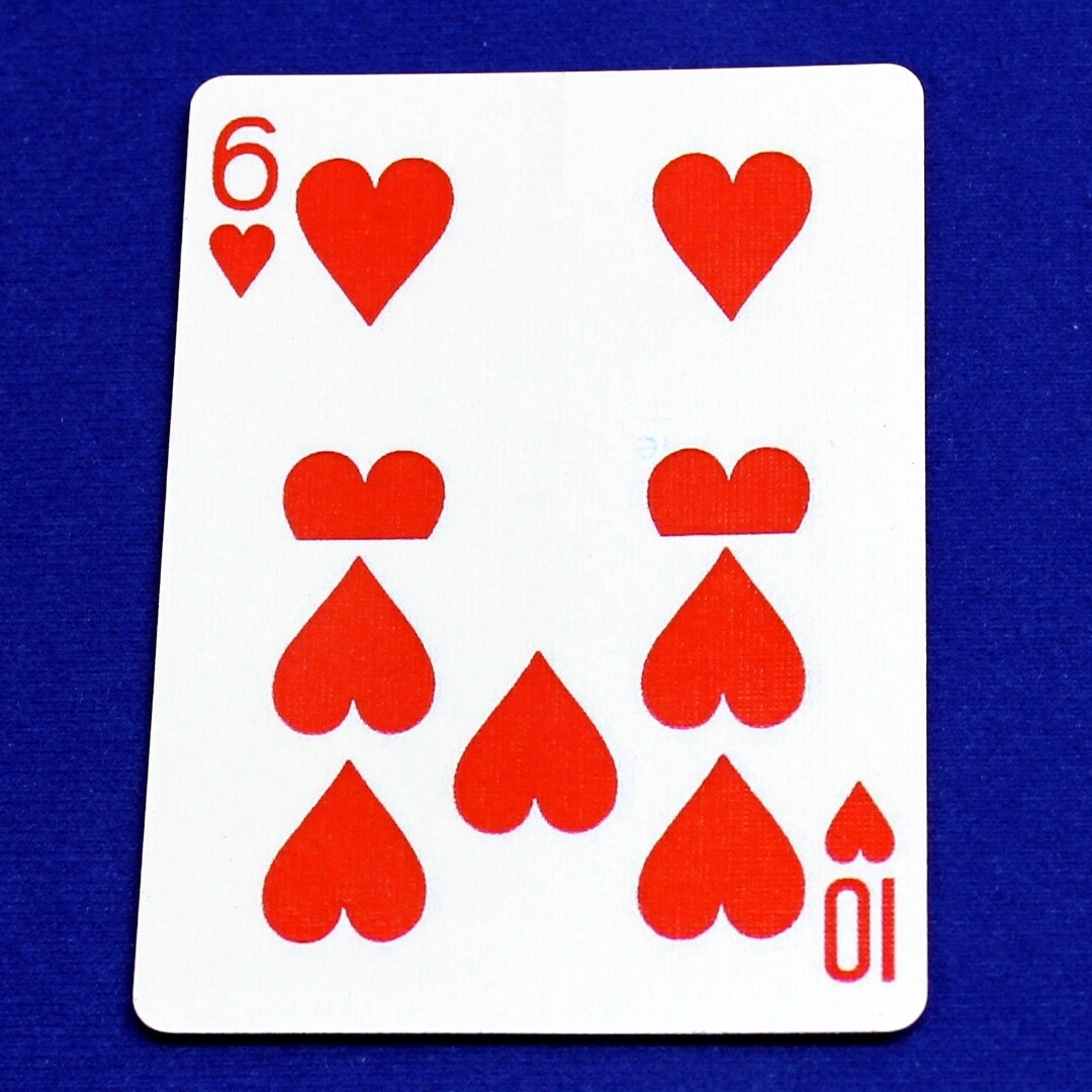 6 of Hearts / 10 - Half &amp; Half Horizontal - Custom Printed Bicycle Gaff Playing Card