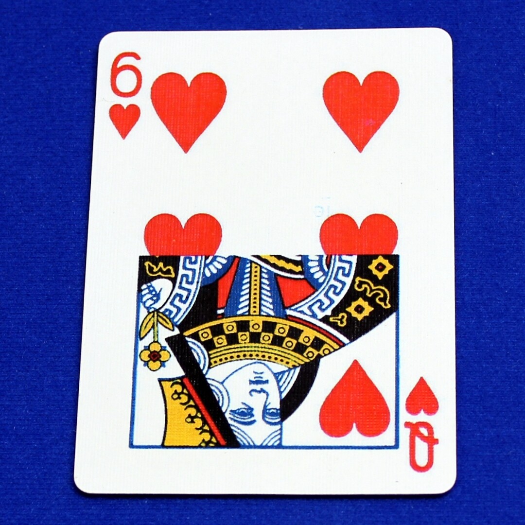 6 of Hearts / Queen - Half &amp; Half Horizontal - Custom Printed Bicycle Gaff Playing Card