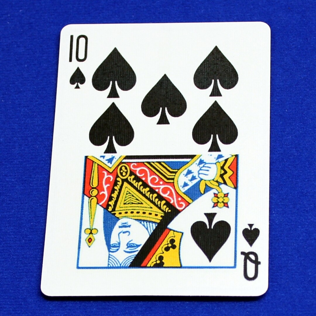 10 of Spades / Queen - Half &amp; Half Horizontal - Custom Printed Bicycle Gaff Playing Card