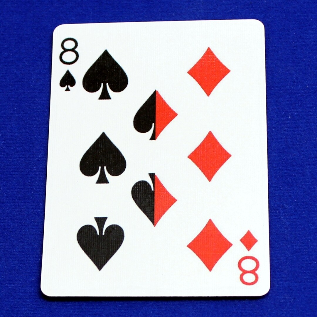 8 of Spades / 8 of Diamonds - Half n Half Vertical - Custom Printed Bicycle Gaff Playing Card