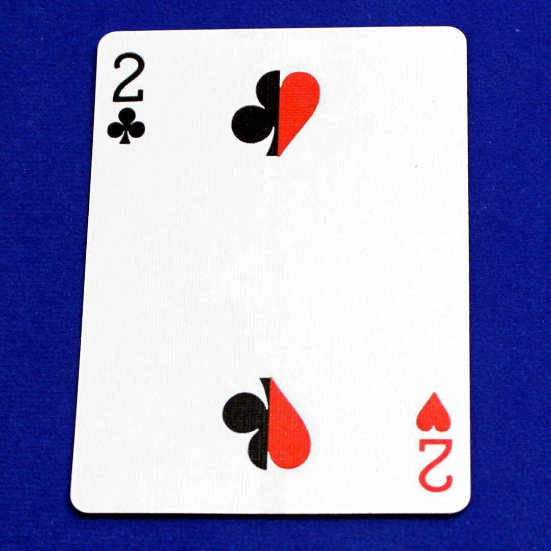 2 of Clubs / 2 of Hearts - Half n Half Vertical - Custom Printed Bicycle Gaff Playing Card