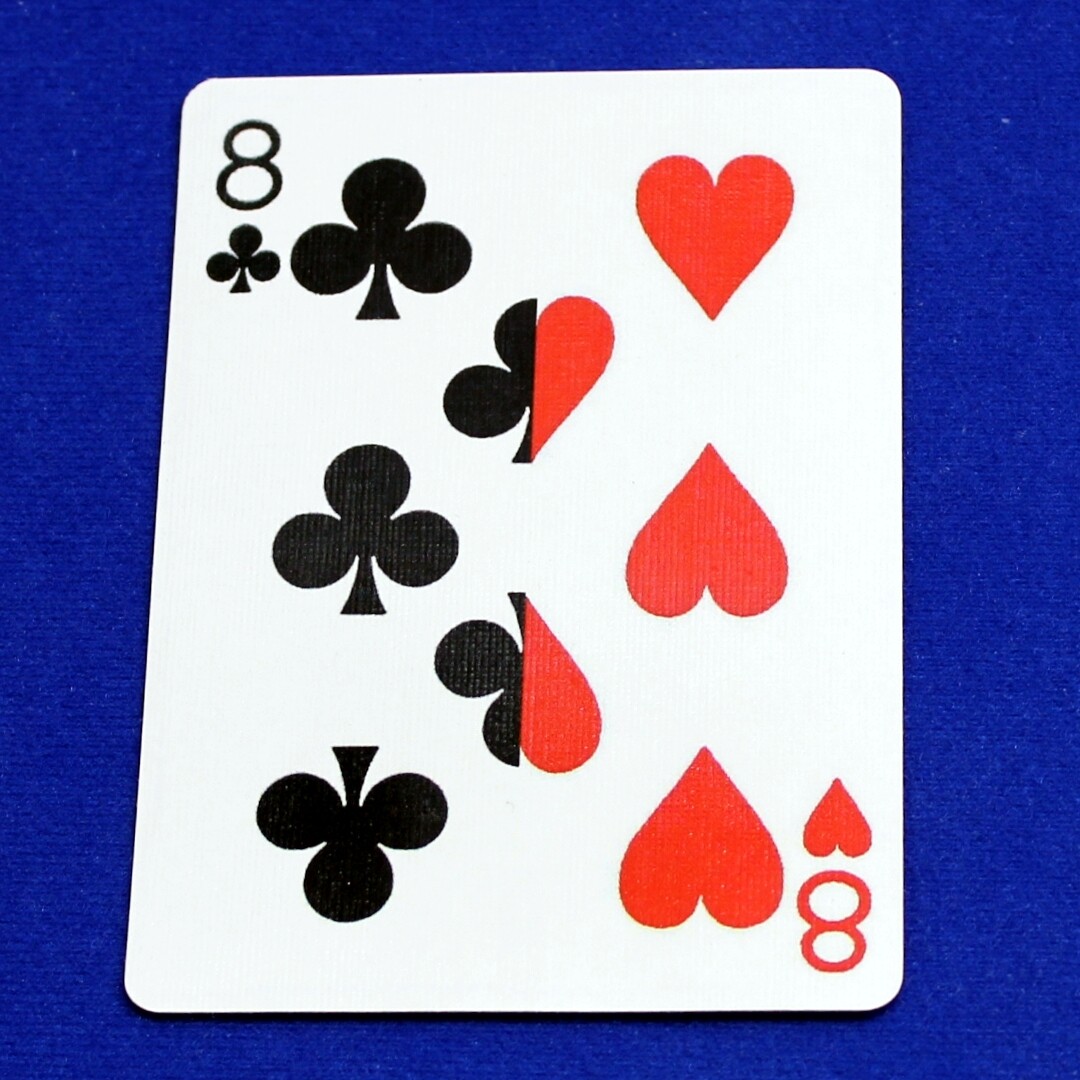 8 of Clubs / 8 of Hearts - Half n Half Vertical - Custom Printed Bicycle Gaff Playing Card
