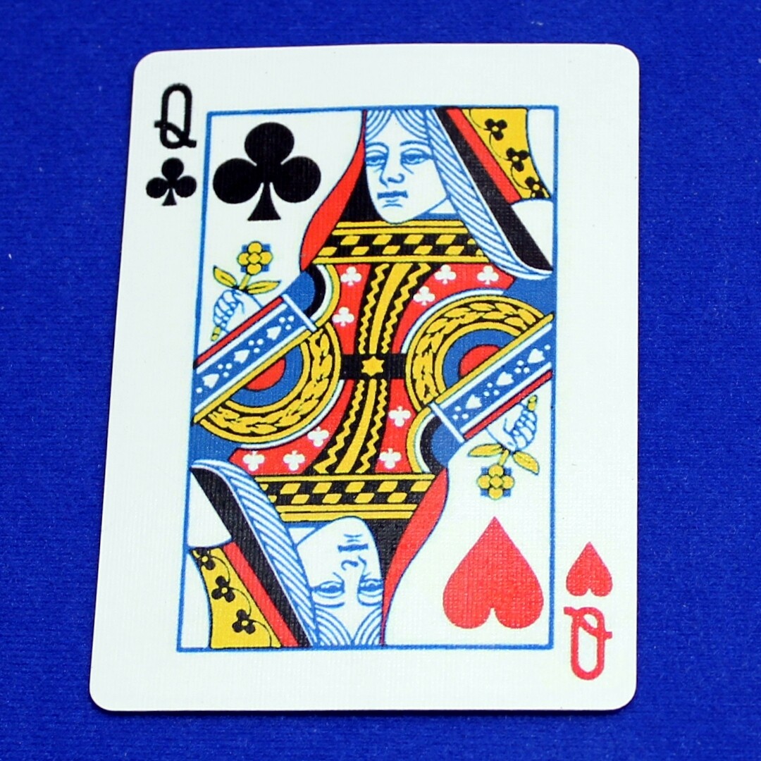 Queen of Clubs / Hearts - Mis-Indexed - Bicycle, Custom Printed Gaff Playing Card