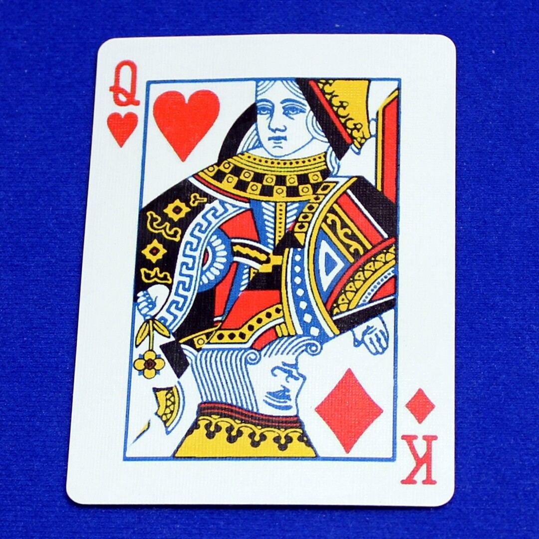 Queen of Hearts / King of Diamonds - Half &amp; Half Diagonal - Corner to Corner - Bicycle, Custom Printed Gaff Playing Card