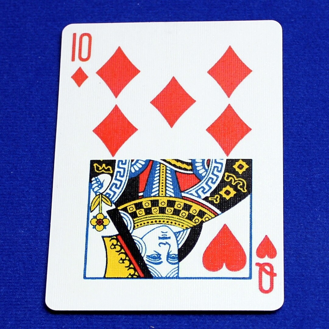 10 of Diamonds / Queen of Hearts - Half &amp; Half Horizontal - Bicycle, Custom Printed Gaff Playing Card