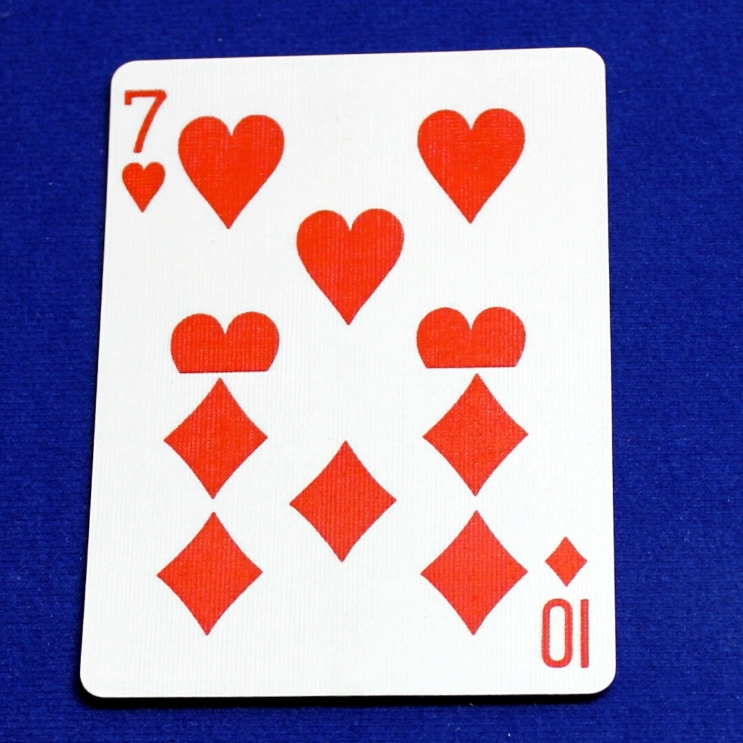 7 of Hearts / 10 of Diamonds - Half &amp; Half Horizontal - Bicycle, Custom Printed Gaff Playing Card
