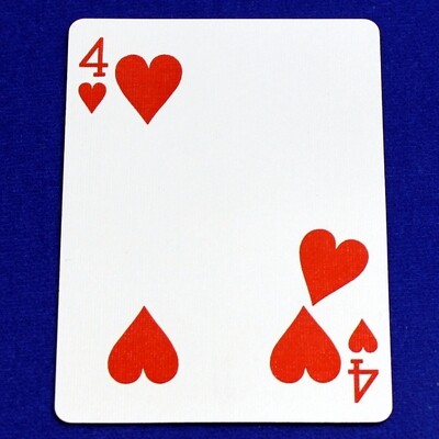 4 of Hearts - Moved Pip - Bicycle, Custom Printed Gaff Playing Card