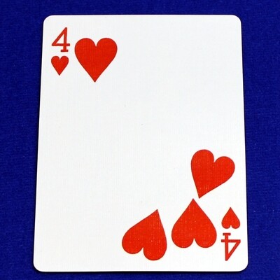 4 of Hearts - 2 Moved Pips - Bicycle, Custom Printed Gaff Playing Card