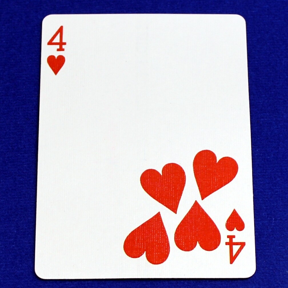 4 of Hearts - 3 Moved Pips - Bicycle, Custom Printed Gaff Playing Card