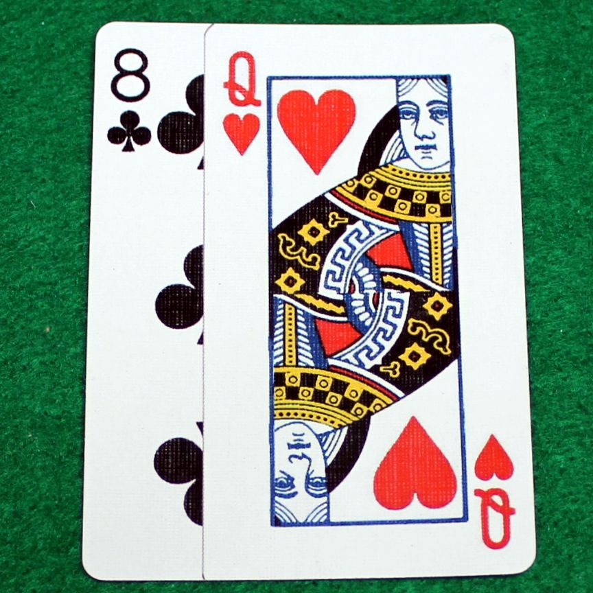 Queen of Hearts Overlapping 8 Clubs - Custom Printed Bicycle Gaff Playing Card
